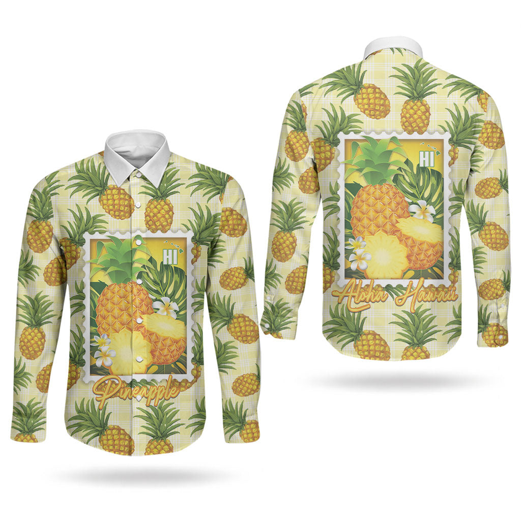 Aloha Hawaii Hala Kahiki Palaka Motifs Couples Matching Short Sleeve Bodycon Dress and Long Sleeve Button Shirt Hawaiian Pineapple Stylized Stamp LT14 - Polynesian Pride