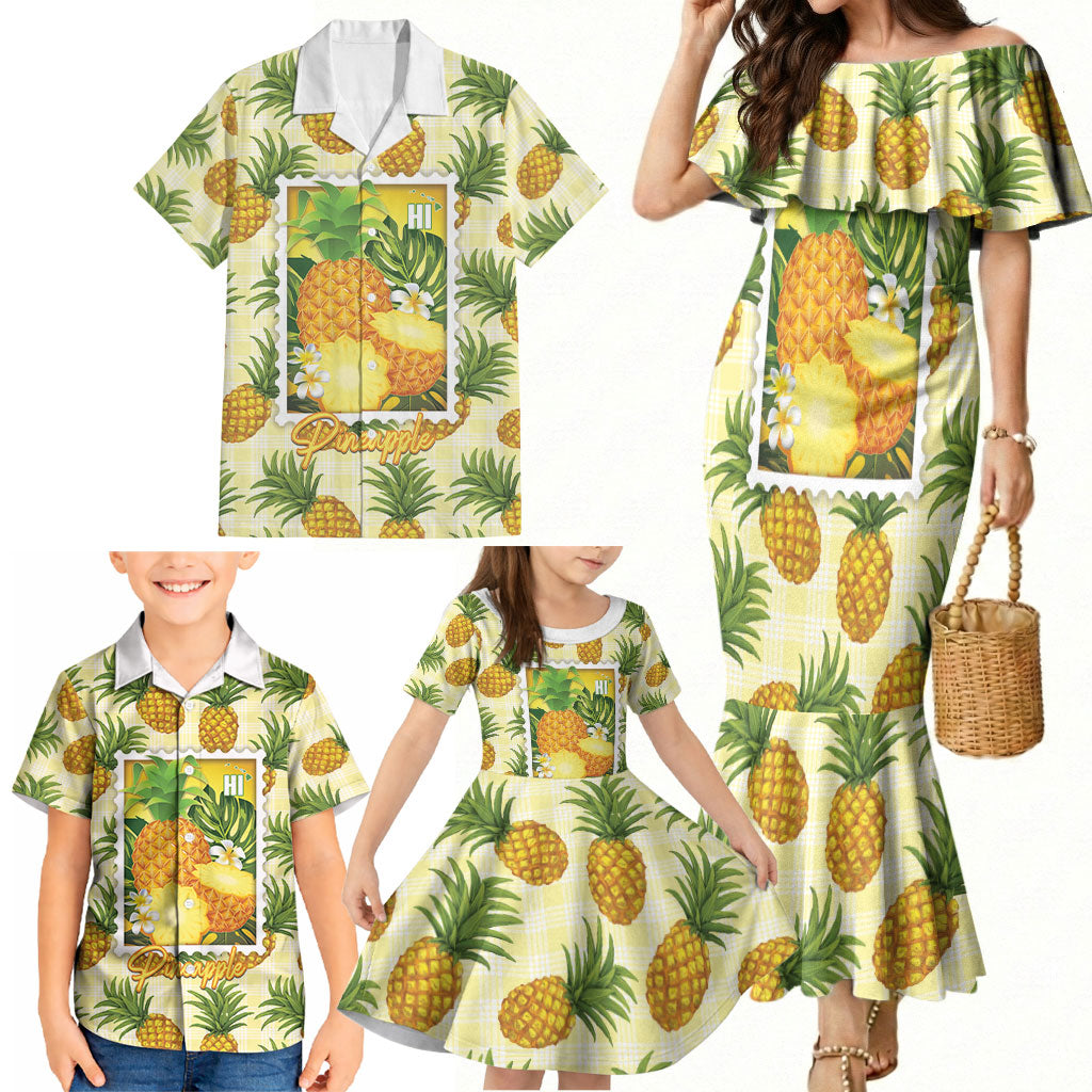 Aloha Hawaii Hala Kahiki Palaka Motifs Family Matching Mermaid Dress and Hawaiian Shirt Hawaiian Pineapple Stylized Stamp LT14 - Polynesian Pride