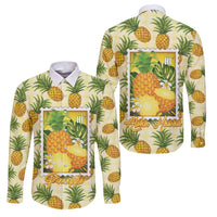 Aloha Hawaii Hala Kahiki Palaka Motifs Family Matching Off The Shoulder Long Sleeve Dress and Hawaiian Shirt Hawaiian Pineapple Stylized Stamp LT14 Dad's Shirt - Long Sleeve Yellow - Polynesian Pride