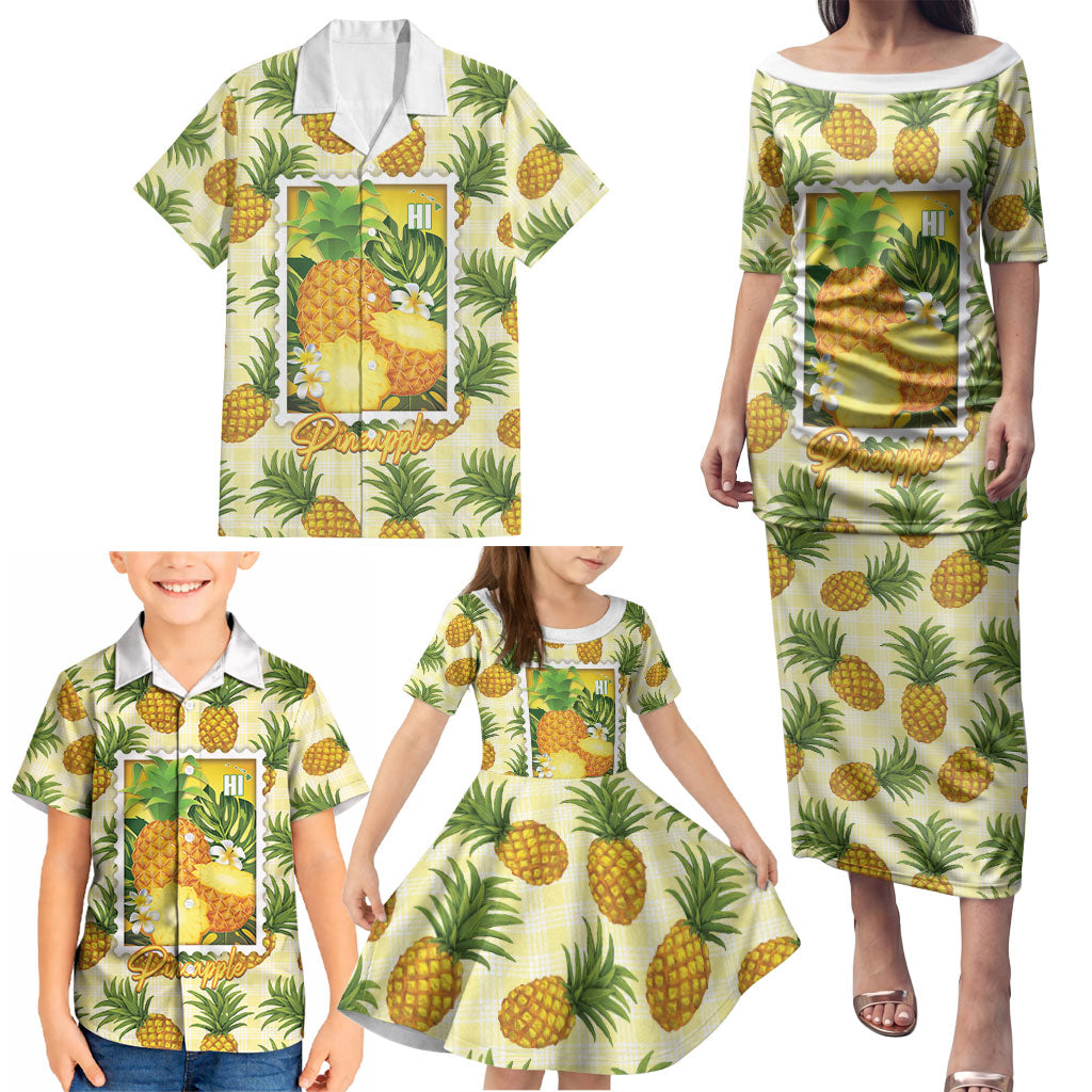 Aloha Hawaii Hala Kahiki Palaka Motifs Family Matching Puletasi and Hawaiian Shirt Hawaiian Pineapple Stylized Stamp LT14 - Polynesian Pride