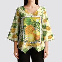 Aloha Hawaii Hala Kahiki Palaka Motifs Kimono Sleeve Blouse Hawaiian Pineapple Stylized Stamp LT14 - Polynesian Pride