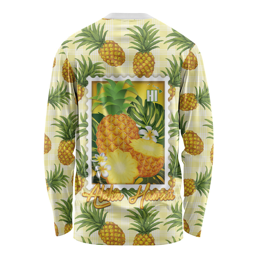 Aloha Hawaii Hala Kahiki Palaka Motifs Long Sleeve Shirt Hawaiian Pineapple Stylized Stamp LT14 - Polynesian Pride