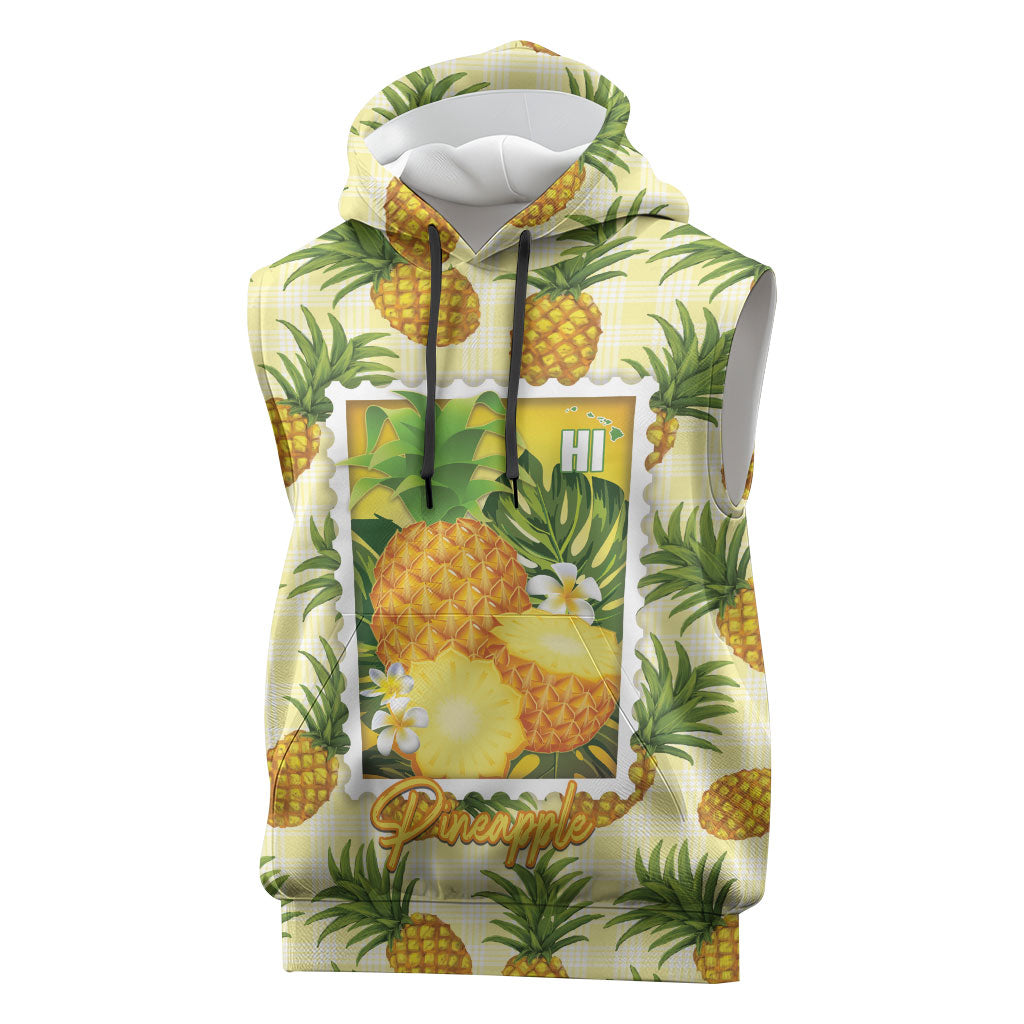 Aloha Hawaii Hala Kahiki Palaka Motifs Sleeveless Hoodie Hawaiian Pineapple Stylized Stamp LT14 Yellow - Polynesian Pride