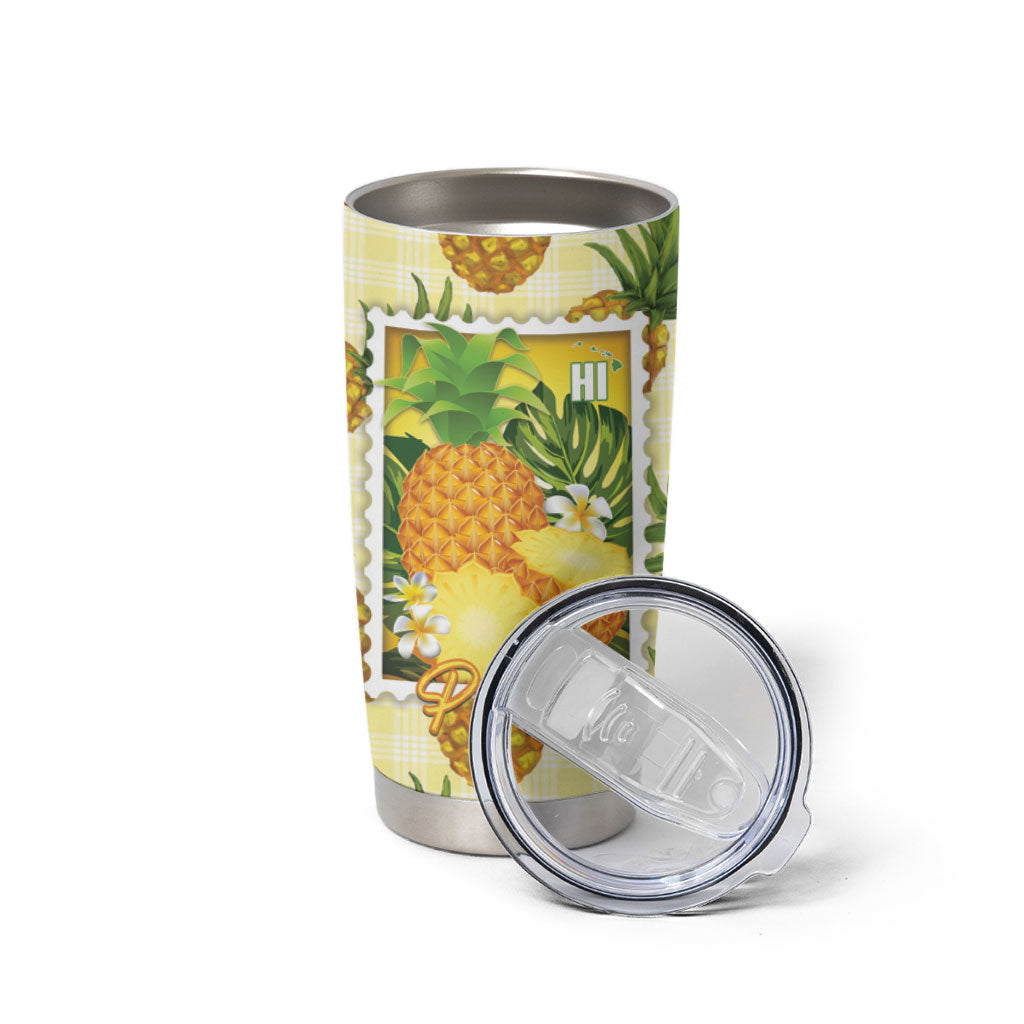 Aloha Hawaii Hala Kahiki Palaka Motifs Tumbler Cup Hawaiian Pineapple Stylized Stamp LT14 - Polynesian Pride
