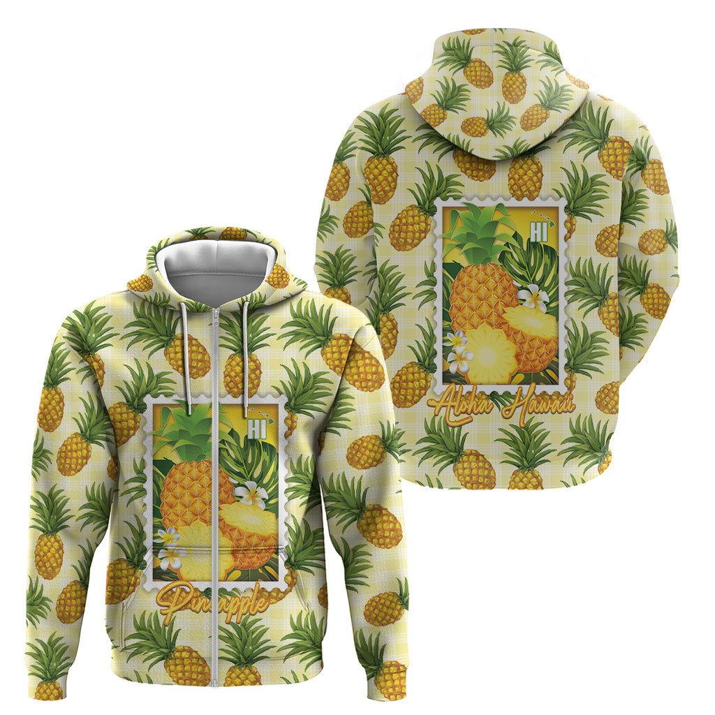 Aloha Hawaii Hala Kahiki Palaka Motifs Zip Hoodie Hawaiian Pineapple Stylized Stamp LT14 - Polynesian Pride