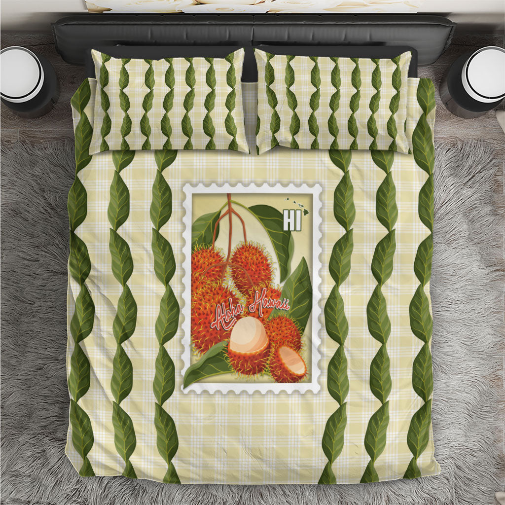 Aloha Hawaii Rambutan Palaka Motifs Bedding Set Hawaiian Fruit Stylized Stamp LT14 Yellow - Polynesian Pride
