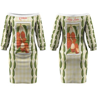 Aloha Hawaii Rambutan Palaka Motifs Couples Matching Off The Shoulder Long Sleeve Dress and Hawaiian Shirt Hawaiian Fruit Stylized Stamp LT14 - Polynesian Pride