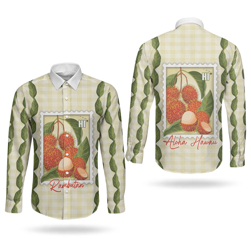 Aloha Hawaii Rambutan Palaka Motifs Couples Matching Tank Maxi Dress and Long Sleeve Button Shirt Hawaiian Fruit Stylized Stamp LT14 - Polynesian Pride