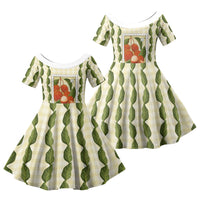 Aloha Hawaii Rambutan Palaka Motifs Family Matching Long Sleeve Bodycon Dress and Hawaiian Shirt Hawaiian Fruit Stylized Stamp LT14 Daughter's Dress Yellow - Polynesian Pride