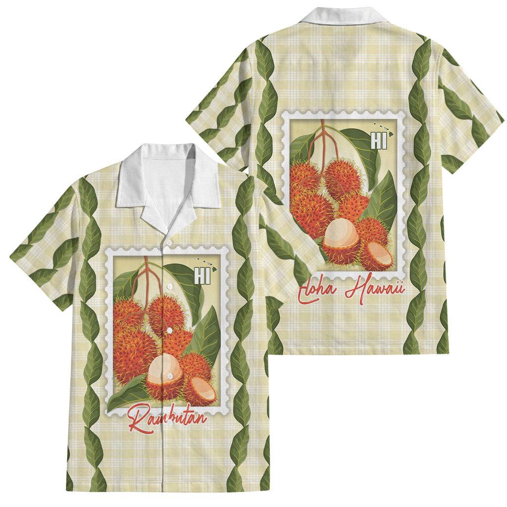 Aloha Hawaii Rambutan Palaka Motifs Family Matching Off The Shoulder Long Sleeve Dress and Hawaiian Shirt Hawaiian Fruit Stylized Stamp LT14 Dad's Shirt - Short Sleeve Yellow - Polynesian Pride