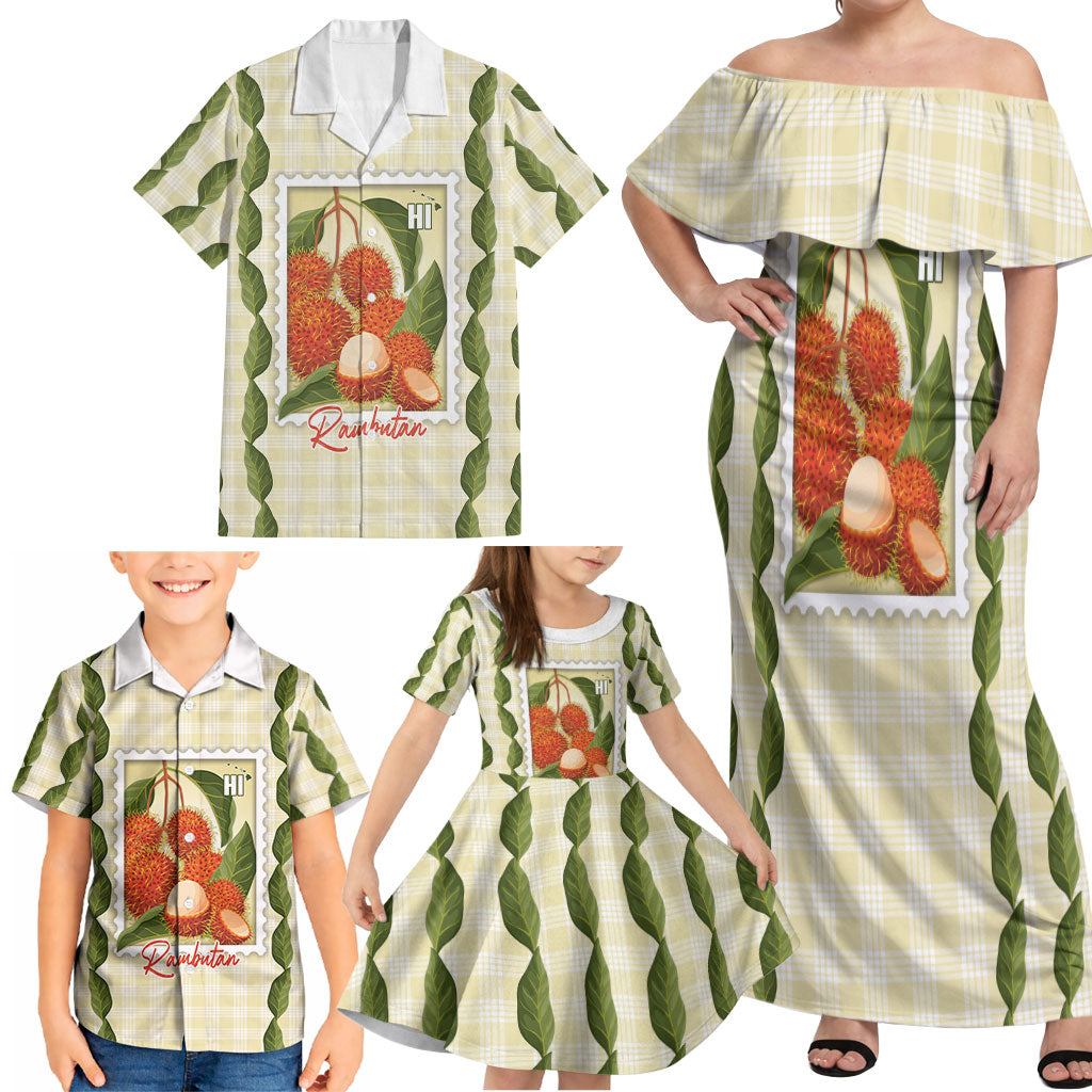 Aloha Hawaii Rambutan Palaka Motifs Family Matching Off Shoulder Maxi Dress and Hawaiian Shirt Hawaiian Fruit Stylized Stamp LT14 - Polynesian Pride