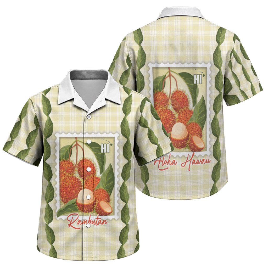 Aloha Hawaii Rambutan Palaka Motifs Family Matching Off Shoulder Short Dress and Hawaiian Shirt Hawaiian Fruit Stylized Stamp LT14 Son's Shirt Yellow - Polynesian Pride