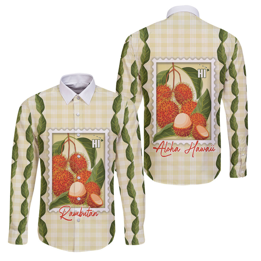 Aloha Hawaii Rambutan Palaka Motifs Family Matching Short Sleeve Bodycon Dress and Hawaiian Shirt Hawaiian Fruit Stylized Stamp LT14 Dad's Shirt - Long Sleeve Yellow - Polynesian Pride
