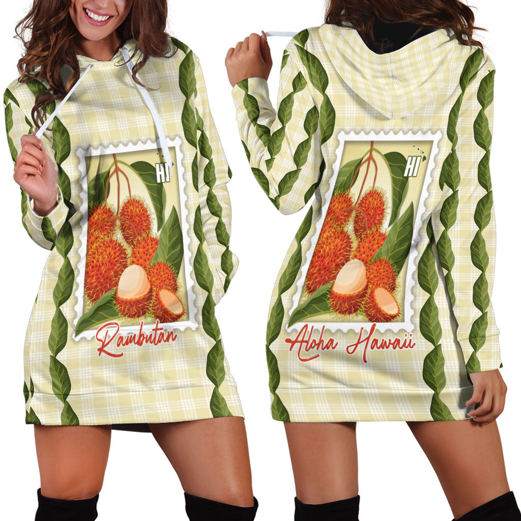 Aloha Hawaii Rambutan Palaka Motifs Hoodie Dress Hawaiian Fruit Stylized Stamp LT14 - Polynesian Pride