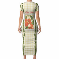 Aloha Hawaii Rambutan Palaka Motifs Short Sleeve Bodycon Dress Hawaiian Fruit Stylized Stamp LT14 - Polynesian Pride