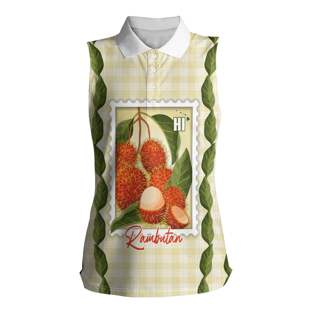 Aloha Hawaii Rambutan Palaka Motifs Women Sleeveless Polo Shirt Hawaiian Fruit Stylized Stamp