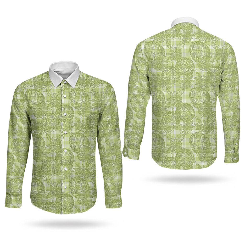 Omaomao Hawaii Breadfruit Palaka Motifs Couples Matching Mermaid Dress and Long Sleeve Button Shirt LT14 - Polynesian Pride