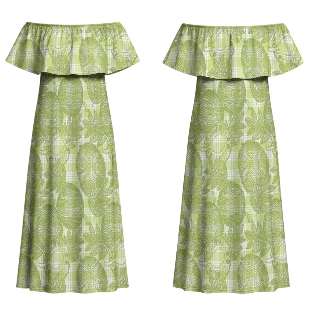 Omaomao Hawaii Breadfruit Palaka Motifs Couples Matching Off Shoulder Maxi Dress and Long Sleeve Button Shirt LT14 - Polynesian Pride