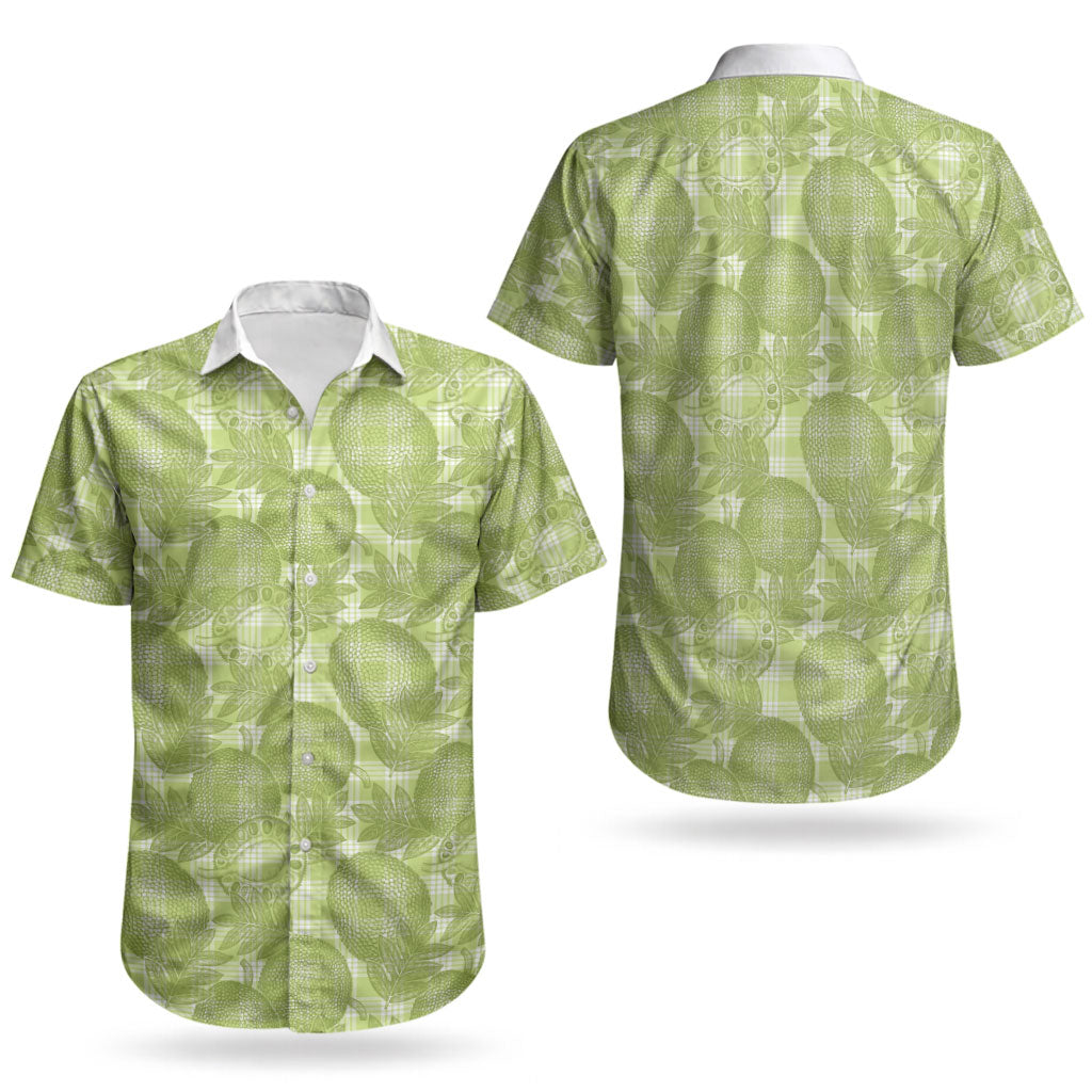 Omaomao Hawaii Breadfruit Palaka Motifs Couples Matching Off The Shoulder Long Sleeve Dress and Hawaiian Shirt LT14 - Polynesian Pride