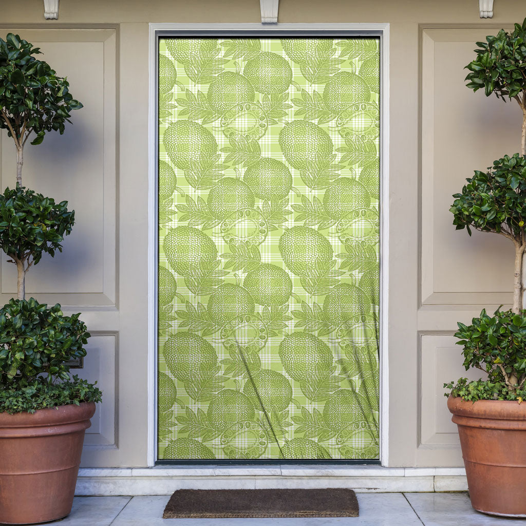 Omaomao Hawaii Breadfruit Palaka Motifs Door Cover LT14 Green - Polynesian Pride