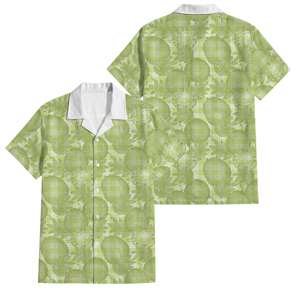 Omaomao Hawaii Breadfruit Palaka Motifs Family Matching Off Shoulder Maxi Dress and Hawaiian Shirt LT14 Dad's Shirt - Short Sleeve Green - Polynesian Pride