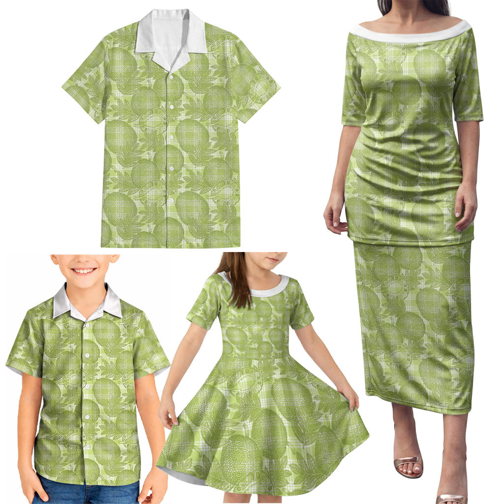 Omaomao Hawaii Breadfruit Palaka Motifs Family Matching Puletasi and Hawaiian Shirt LT14 - Polynesian Pride