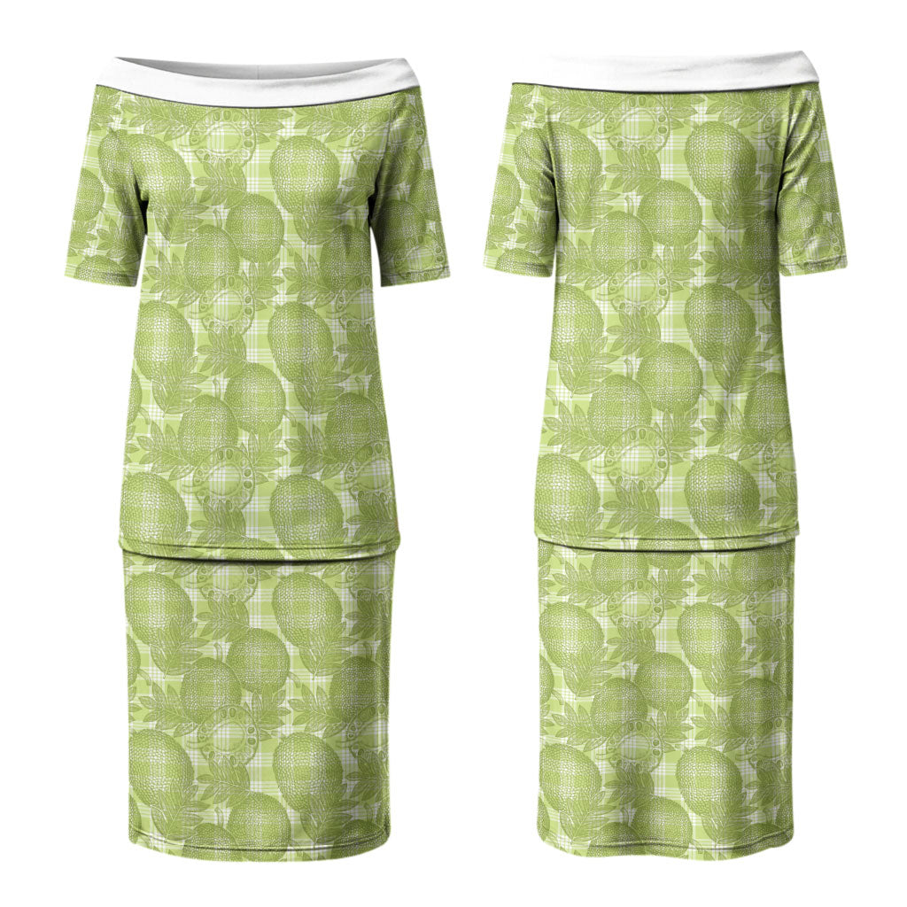 Omaomao Hawaii Breadfruit Palaka Motifs Family Matching Puletasi and Hawaiian Shirt LT14 Mom's Dress Green - Polynesian Pride
