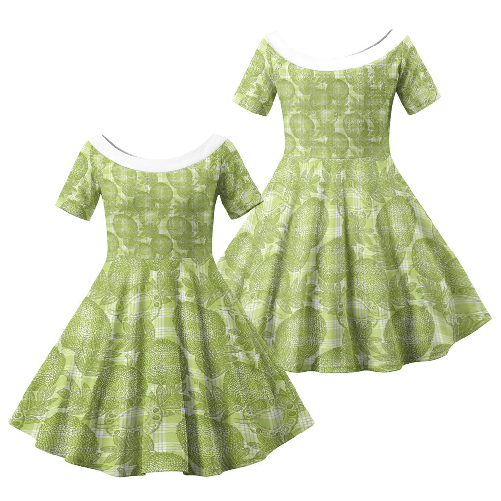 Omaomao Hawaii Breadfruit Palaka Motifs Family Matching Puletasi and Hawaiian Shirt LT14 Daughter's Dress Green - Polynesian Pride