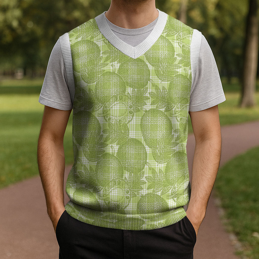 Omaomao Hawaii Breadfruit Palaka Motifs Christmas Knitted V-Neck Vest
