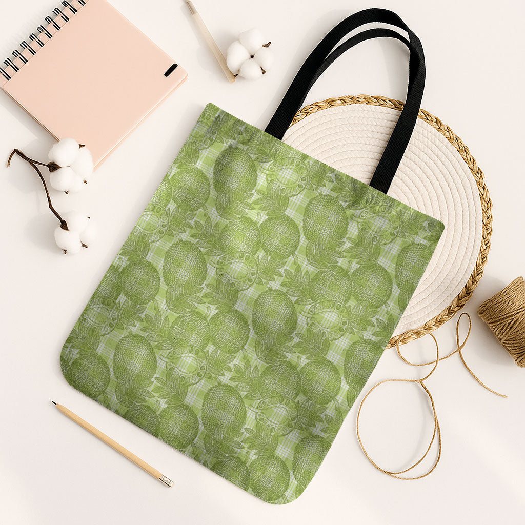 Omaomao Hawaii Breadfruit Palaka Motifs Tote Bag LT14 Black Strap One Size Green - Polynesian Pride