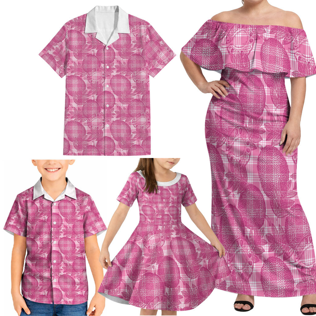 Alaka Hawaii Breadfruit Palaka Motifs Family Matching Off Shoulder Maxi Dress and Hawaiian Shirt LT14 - Polynesian Pride