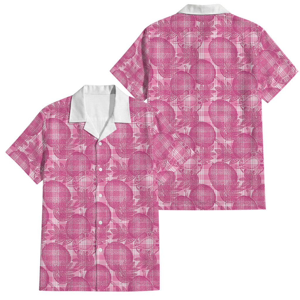 Alaka Hawaii Breadfruit Palaka Motifs Family Matching Off Shoulder Short Dress and Hawaiian Shirt LT14 Dad's Shirt - Short Sleeve Pink - Polynesian Pride