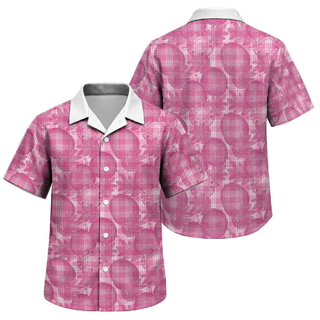 Alaka Hawaii Breadfruit Palaka Motifs Family Matching Off Shoulder Short Dress and Hawaiian Shirt LT14 Son's Shirt Pink - Polynesian Pride