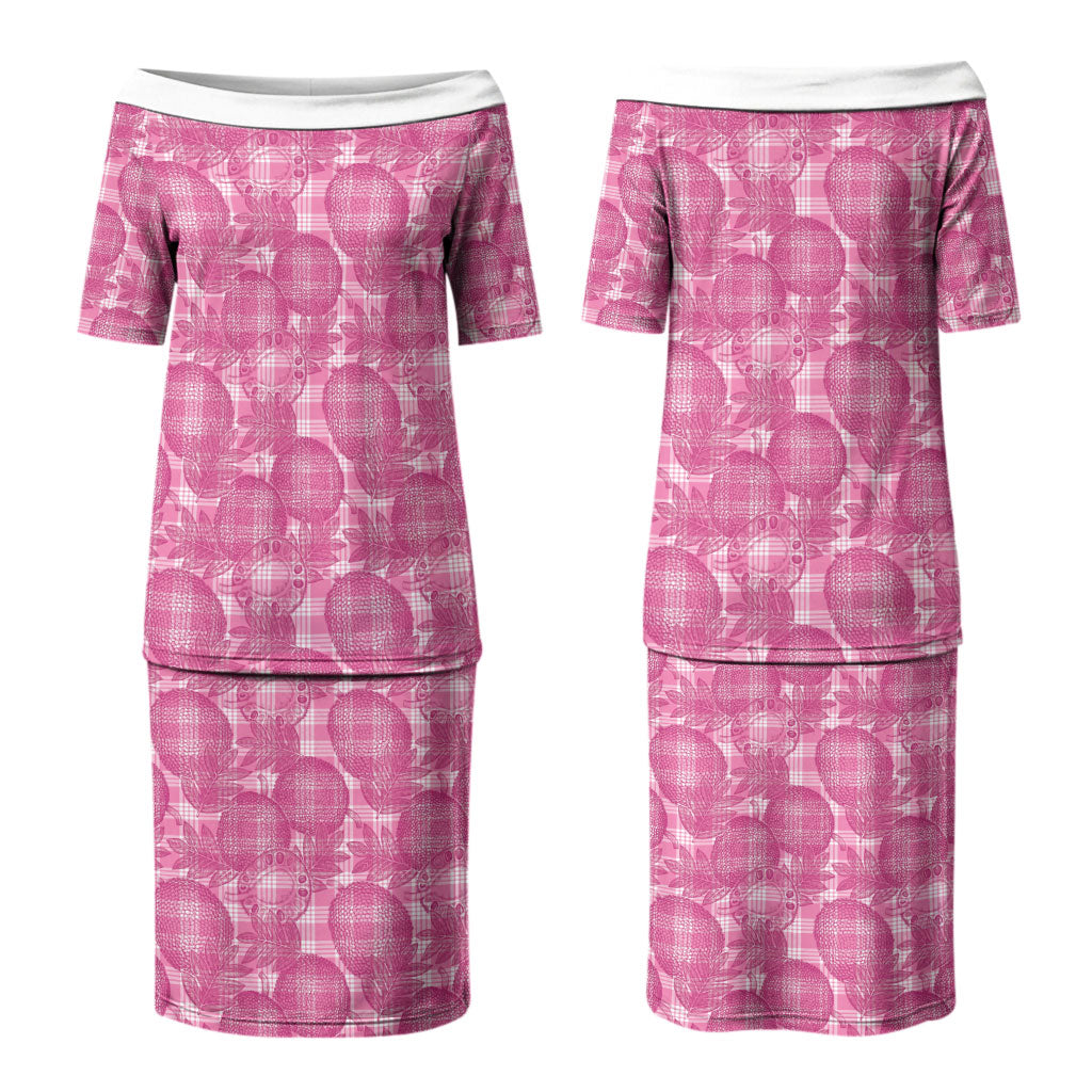 Alaka Hawaii Breadfruit Palaka Motifs Family Matching Puletasi and Hawaiian Shirt LT14 Mom's Dress Pink - Polynesian Pride