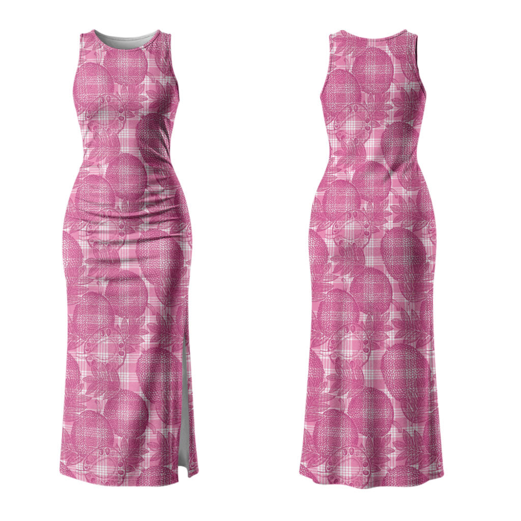 Alaka Hawaii Breadfruit Palaka Motifs Family Matching Tank Maxi Dress and Hawaiian Shirt LT14 Mom's Dress Pink - Polynesian Pride