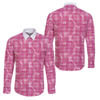 Alaka Hawaii Breadfruit Palaka Motifs Family Matching Tank Maxi Dress and Hawaiian Shirt LT14 Dad's Shirt - Long Sleeve Pink - Polynesian Pride