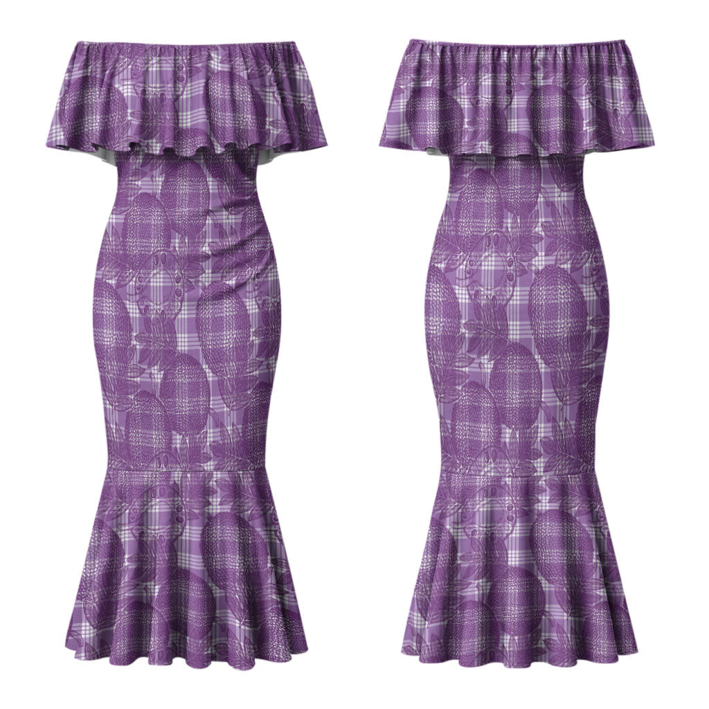 Poni Hawaii Breadfruit Palaka Motifs Family Matching Mermaid Dress and Hawaiian Shirt LT14 Mom's Dress Purple - Polynesian Pride