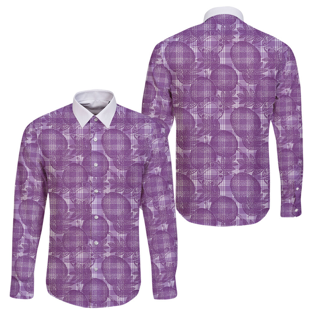 Poni Hawaii Breadfruit Palaka Motifs Family Matching Mermaid Dress and Hawaiian Shirt LT14 Dad's Shirt - Long Sleeve Purple - Polynesian Pride