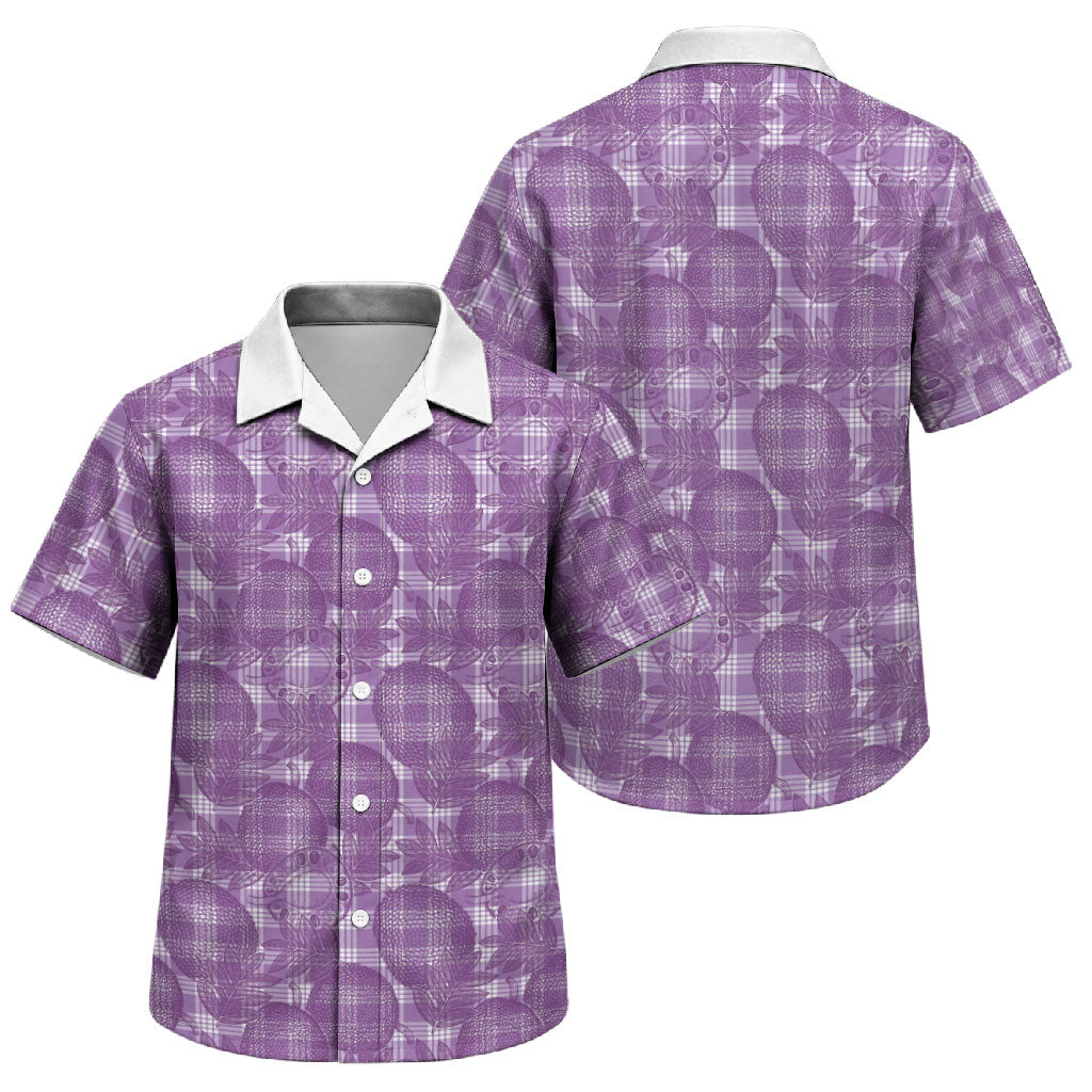 Poni Hawaii Breadfruit Palaka Motifs Family Matching Off Shoulder Maxi Dress and Hawaiian Shirt LT14 Son's Shirt Purple - Polynesian Pride