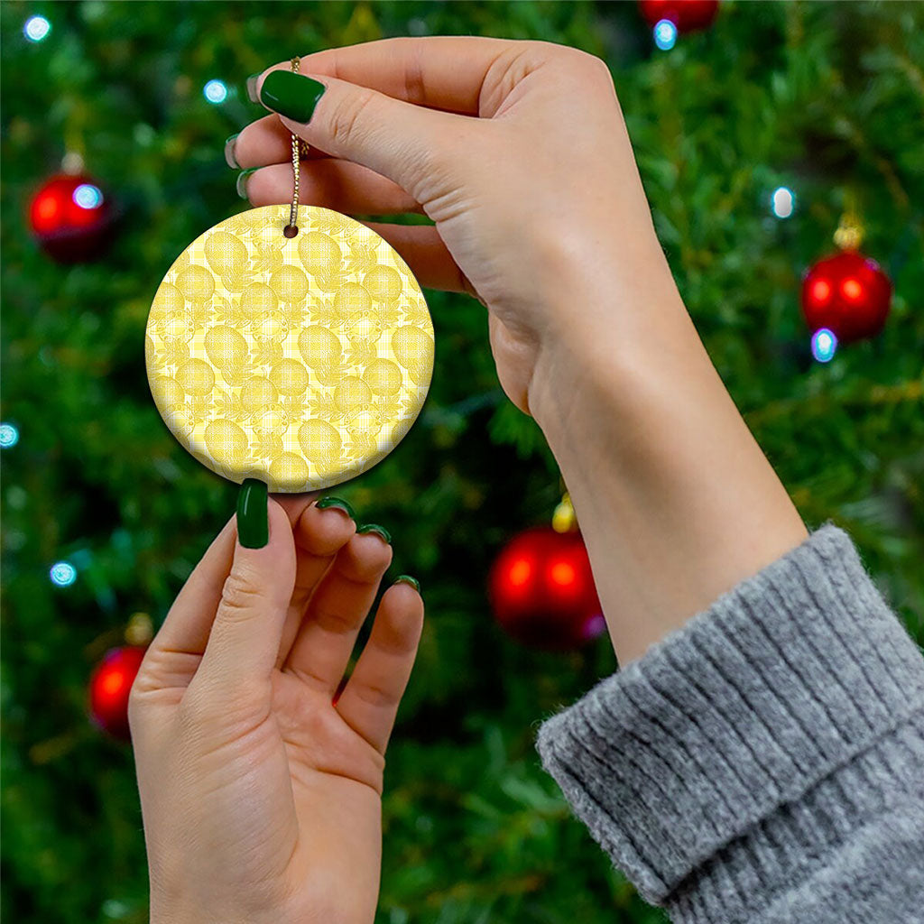 Melemele Hawaii Breadfruit Palaka Motifs Ceramic Ornament