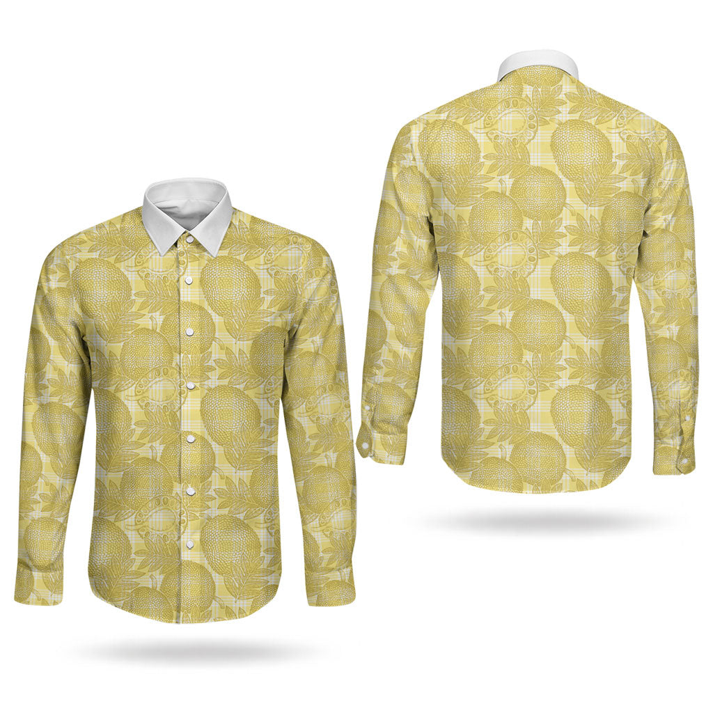 Melemele Hawaii Breadfruit Palaka Motifs Couples Matching Off Shoulder Short Dress and Long Sleeve Button Shirt LT14 - Polynesian Pride