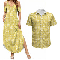 Melemele Hawaii Breadfruit Palaka Motifs Couples Matching Summer Maxi Dress and Hawaiian Shirt LT14 Yellow - Polynesian Pride