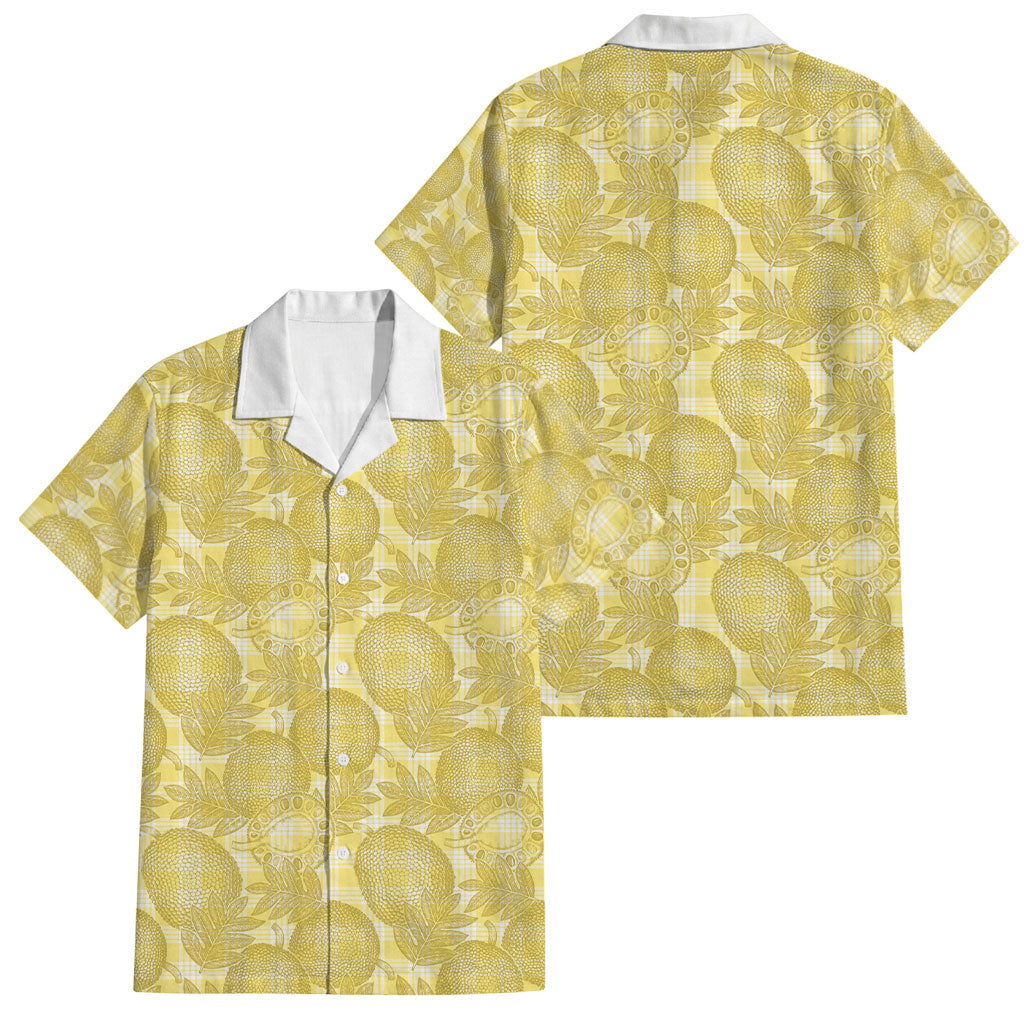 Melemele Hawaii Breadfruit Palaka Motifs Family Matching Off The Shoulder Long Sleeve Dress and Hawaiian Shirt LT14 Dad's Shirt - Short Sleeve Yellow - Polynesian Pride