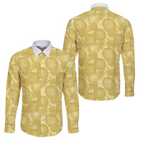 Melemele Hawaii Breadfruit Palaka Motifs Family Matching Off Shoulder Short Dress and Hawaiian Shirt LT14 Dad's Shirt - Long Sleeve Yellow - Polynesian Pride