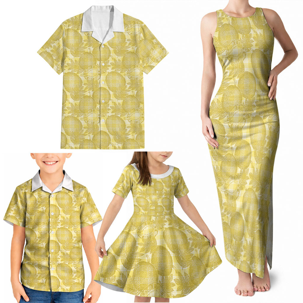 Melemele Hawaii Breadfruit Palaka Motifs Family Matching Tank Maxi Dress and Hawaiian Shirt LT14 - Polynesian Pride