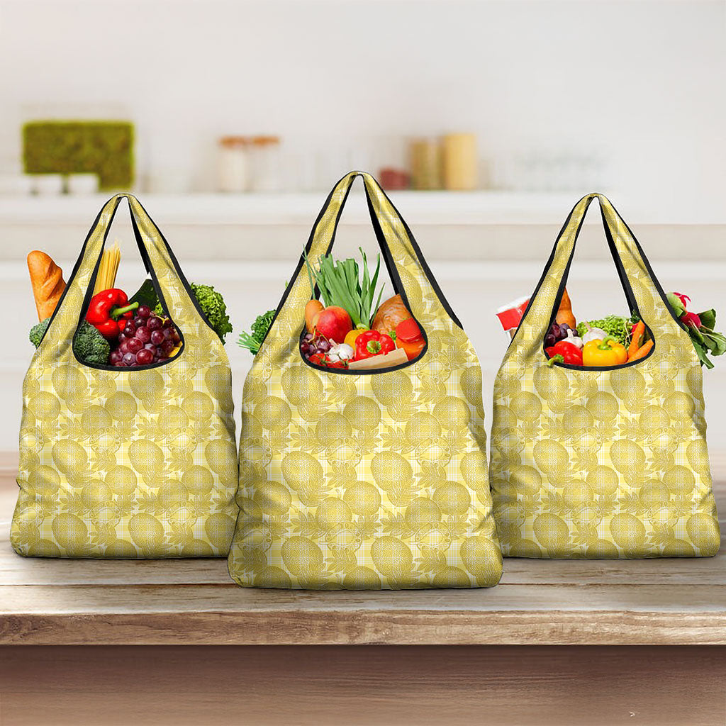 Melemele Hawaii Breadfruit Palaka Motifs Grocery Bag LT14 3-pack One Size Yellow - Polynesian Pride