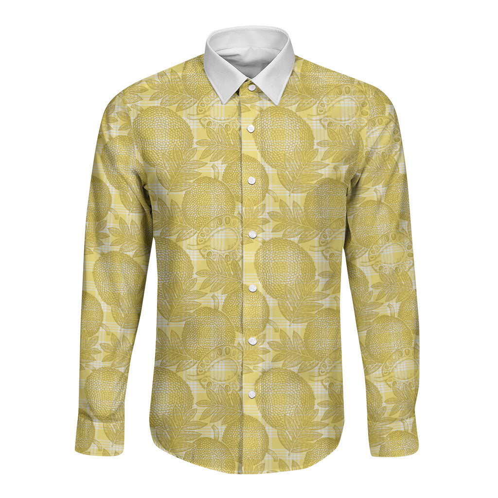 Melemele Hawaii Breadfruit Palaka Motifs Long Sleeve Button Shirt LT14 Unisex Yellow - Polynesian Pride