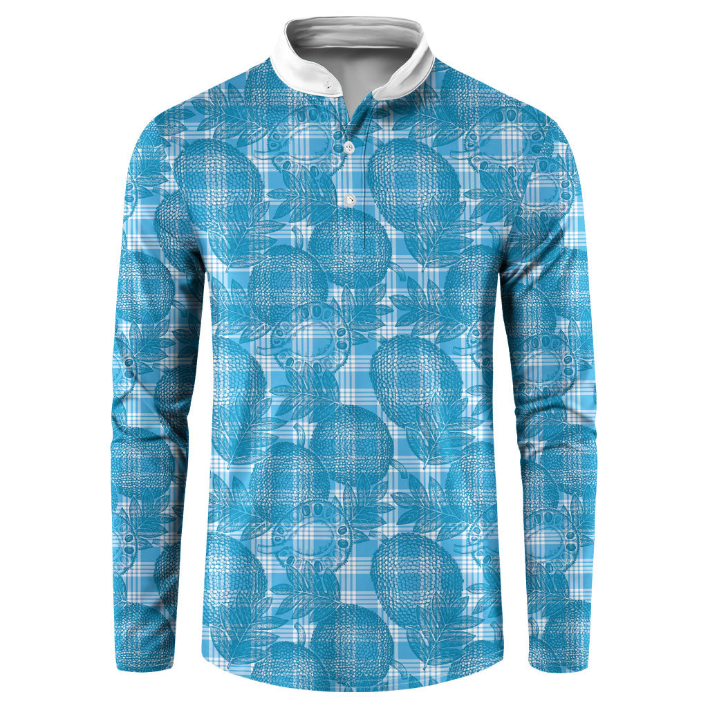 Polu Hawaii Breadfruit Palaka Motifs Button Sweatshirt LT14 Blue - Polynesian Pride