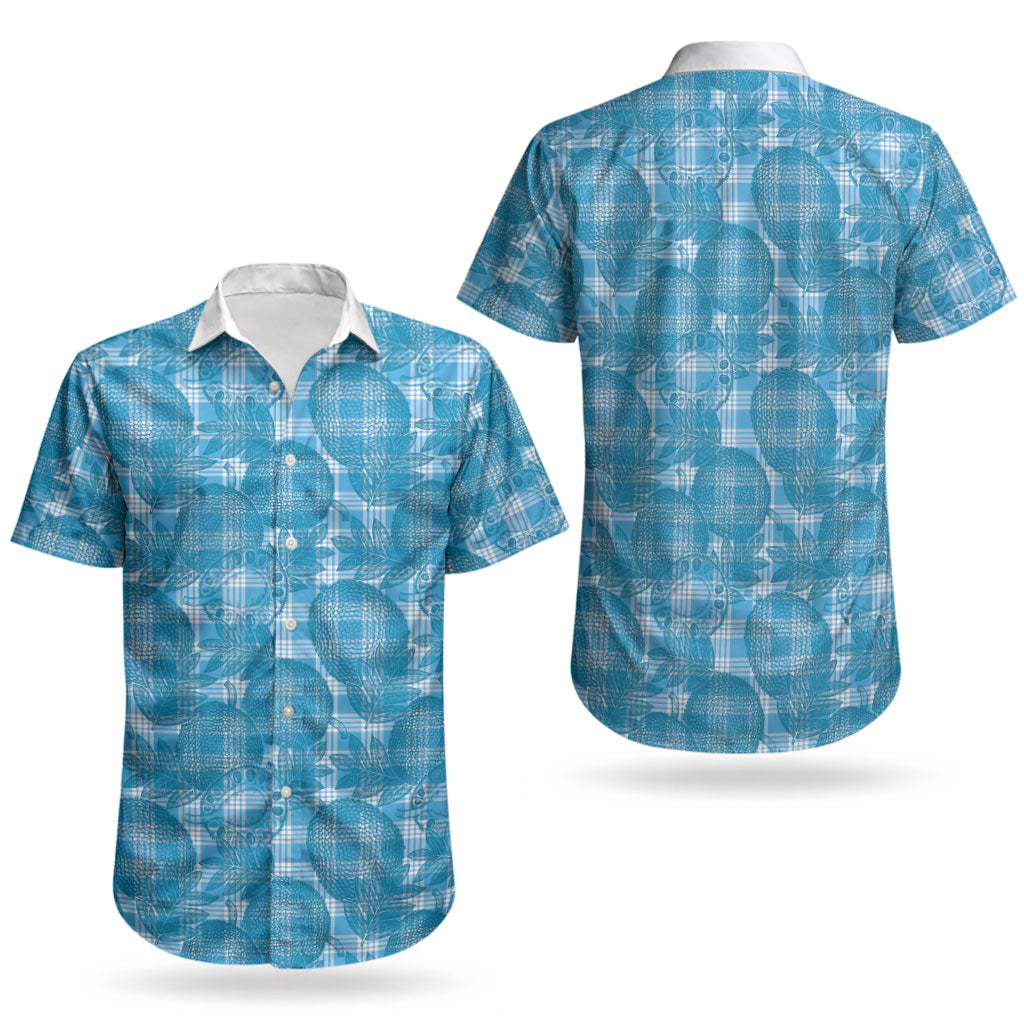 Polu Hawaii Breadfruit Palaka Motifs Couples Matching Off The Shoulder Long Sleeve Dress and Hawaiian Shirt LT14 - Polynesian Pride