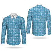 Polu Hawaii Breadfruit Palaka Motifs Couples Matching Off The Shoulder Long Sleeve Dress and Long Sleeve Button Shirt LT14 - Polynesian Pride